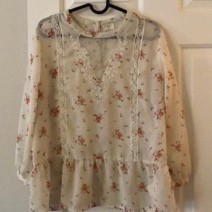 UO rose detail cream sheet blouse - Size L